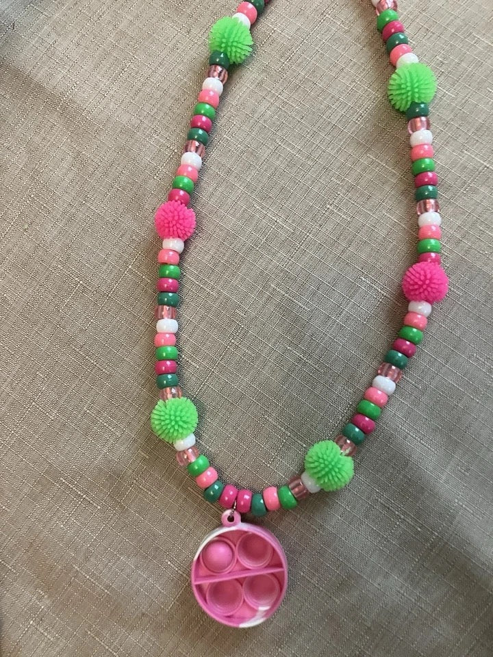 Fidget Jewelry Pink Green Popper Necklace ADHD Kids Boutique Jewelry