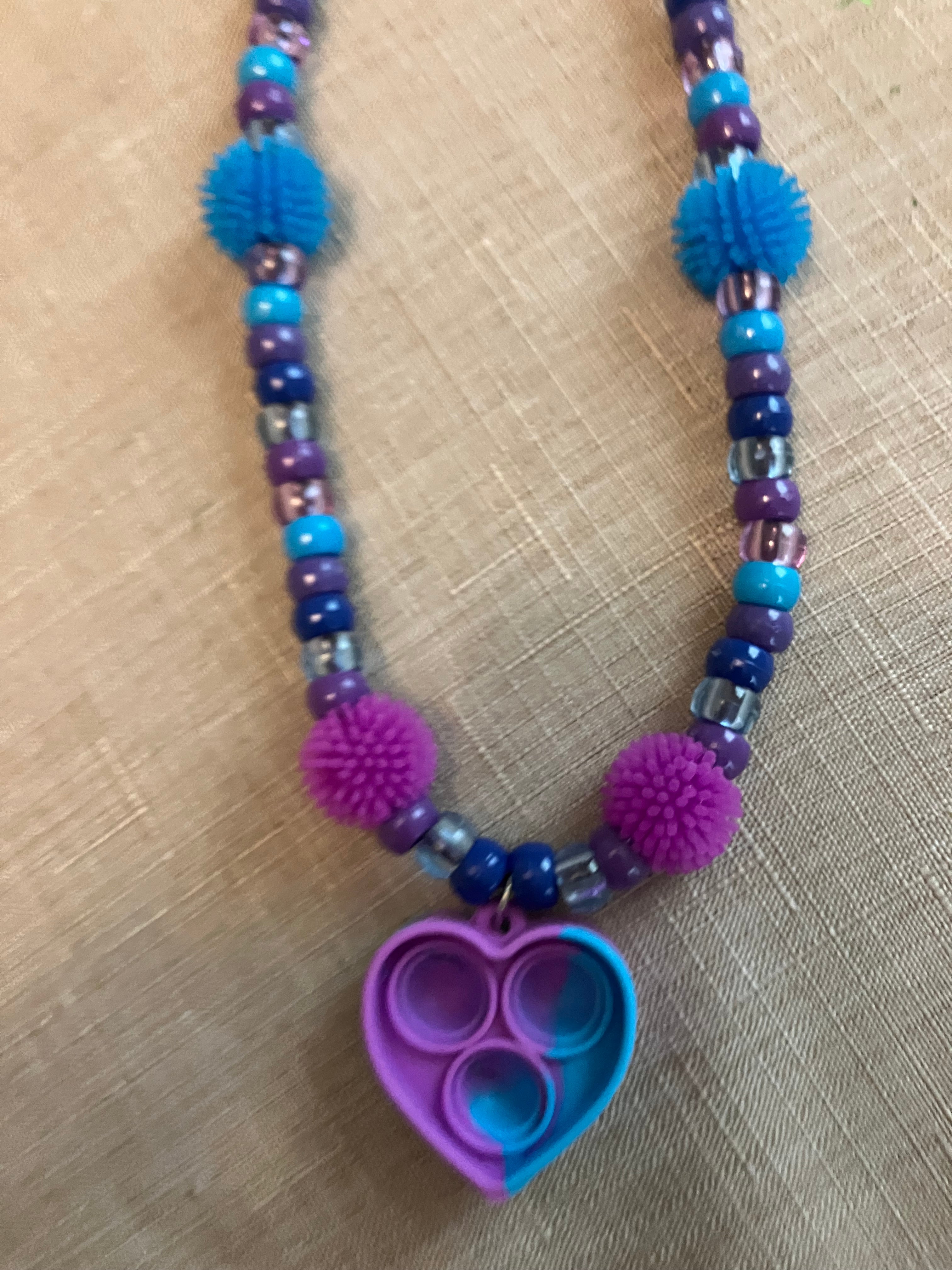 Fidget Jewelry Blue Purple Popper Necklace ADHD Kids Boutique Jewelry
